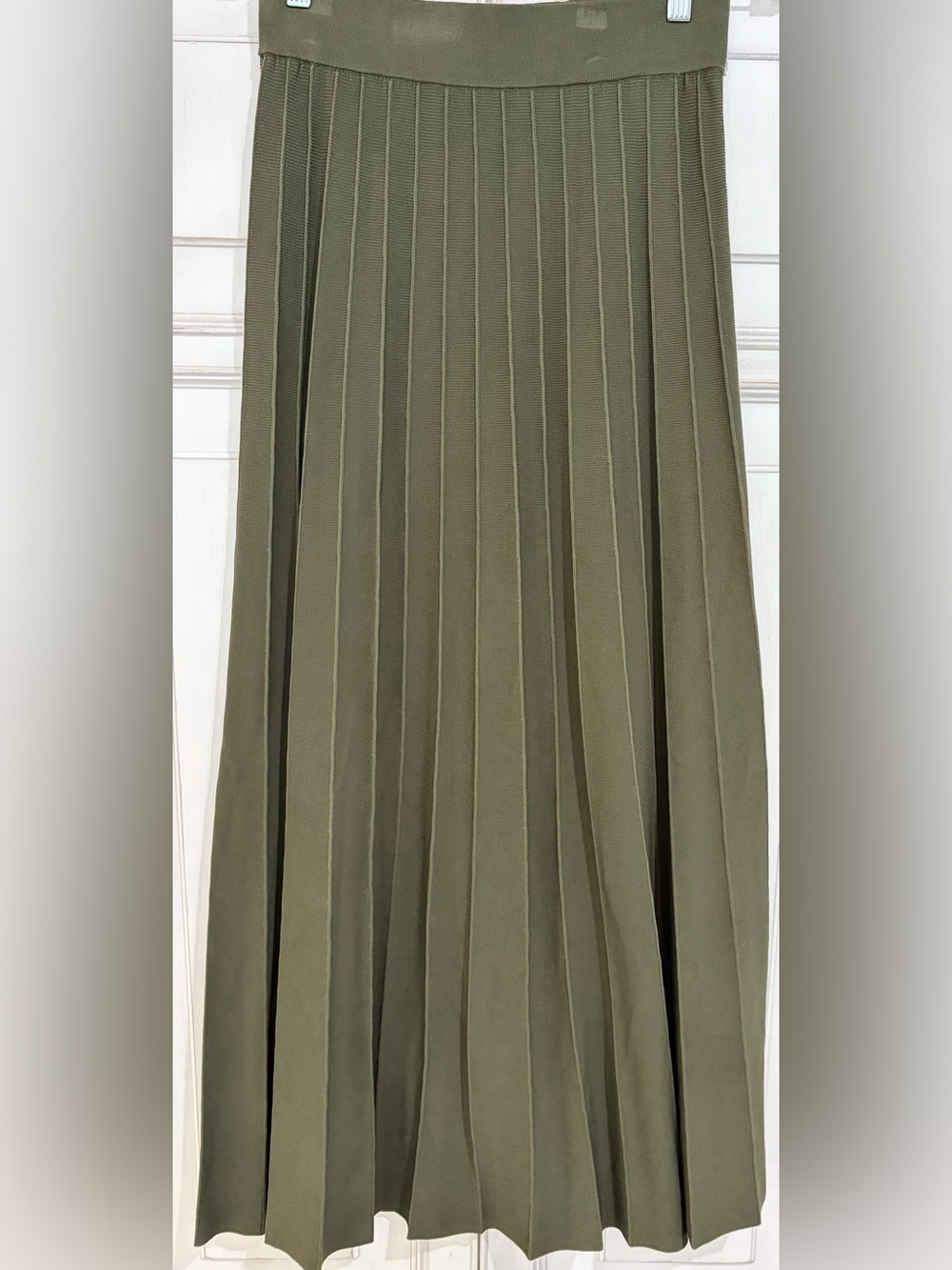 NWOT Aleeza Paris SZ M Pleated Wonder Midi Skirt in Olive Green
